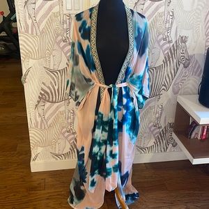 SUKISO WOMEN'S BLUE SAKURA KIMONO IN TEAL TIE DYE - O/S